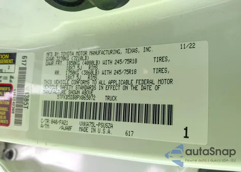 2023 Toyota Tundra Sr from USA, damaged, VIN 5TFKB5DB0PX065072